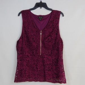 Thalia Sodi Purple Lace Front Zip Front Sleeveless Blouse NWOT Size XXL